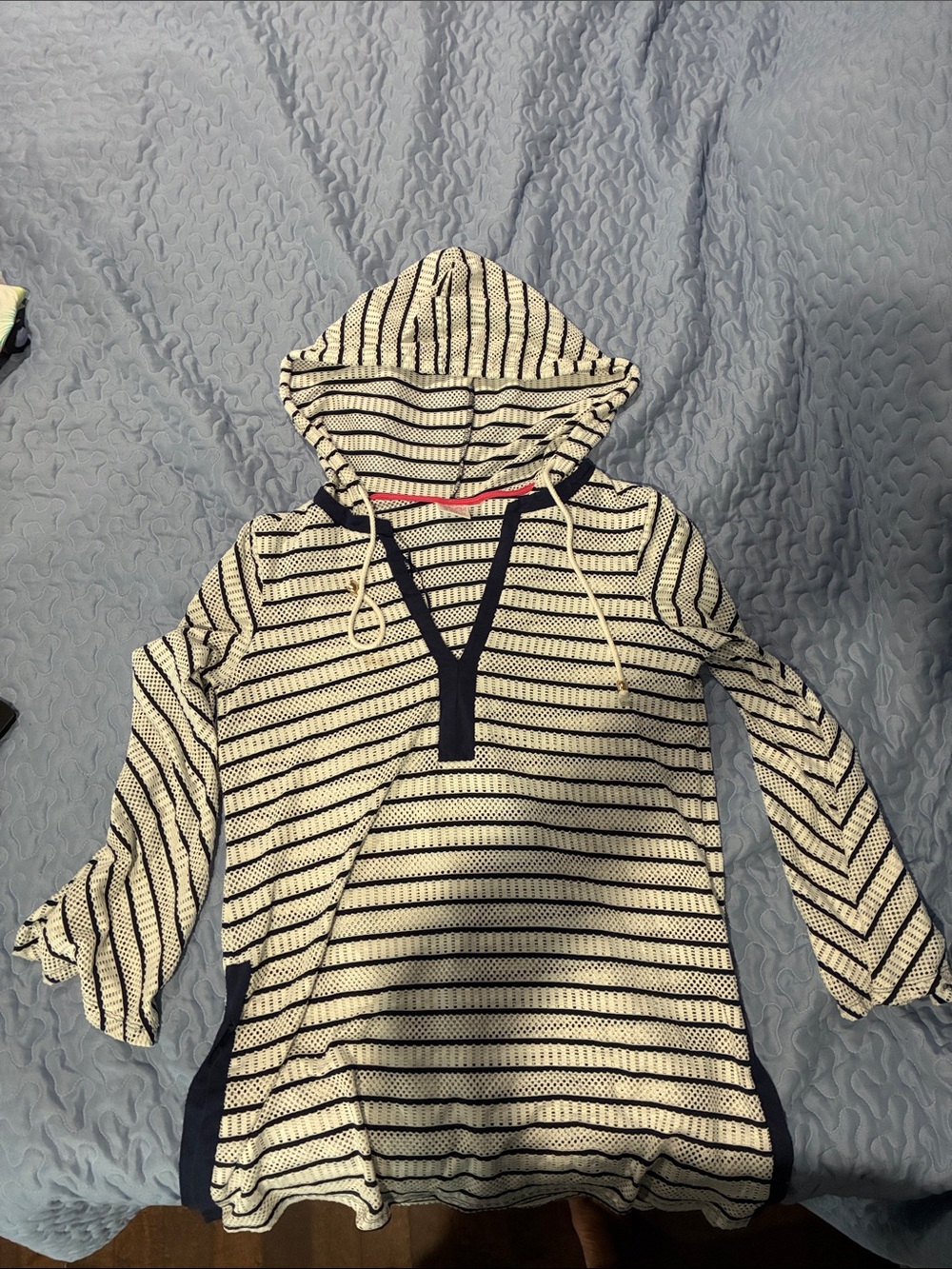 Striped Navy & white womans bathing suit cover up